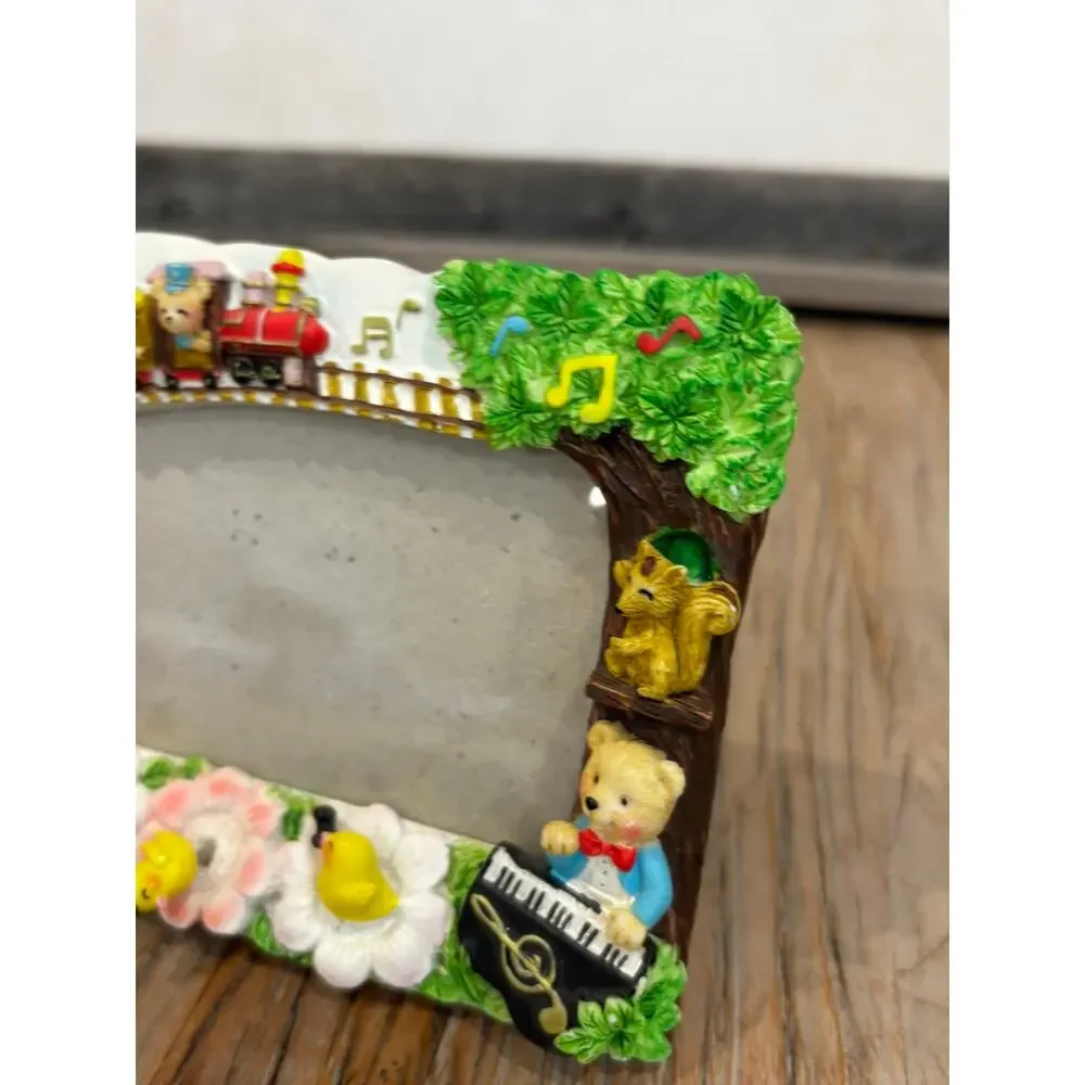 Vintage NOB Co Japan Teddy Bear Musical Photo Frame Resin Nursery Decor